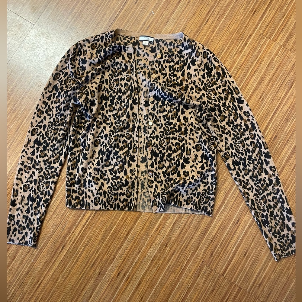 J crew 100% cashmere Leopard print button up cardigan